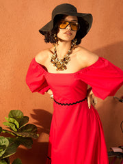 Women Red Ric Rac Lace Square Neck Maxi Dress-SFDRSS13089