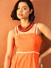 Women Orange Ric Rac Lace Strappy Tiered Maxi Dress-SFDRSS13111