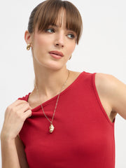 Women Red Rib Balloon Hem Detail Short Dress-SFDRSS13118