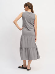 Women Grey Sleeveless Tiered Midi Dress-SFDRSS13128