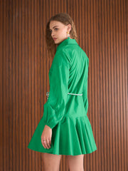 Women Green Poplin Flared Skater Dress-SFDRSS13136