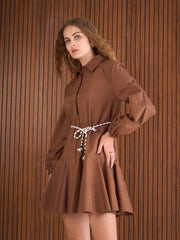 Women Brown Poplin Flared Skater Dress-SFDRSS13137
