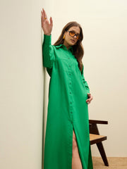 Women Green Poplin Longline Shirt Dress-SFDRSS13138-Green
