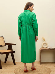 Women Green Poplin Longline Shirt Dress-SFDRSS13138-Green