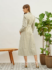 Women Green & White Striped Poplin Belted Shirt Dress-SFDRSS13140