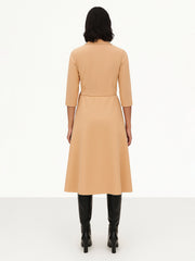 Women Beige Notch Collar Wrap Midi Dress-SFDRSS13143