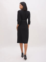 Women Black Sweetheart Neck Midi Dress With PU Belt-SFDRSS13146
