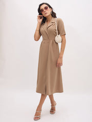 Women Beige Notch Collar Button Midi Dress-SFDRSS13150