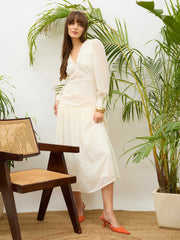 Women Off-White V-Neck Lace Detail Maxi Dress-SFDRSS13177