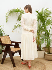 Women Off-White V-Neck Lace Detail Maxi Dress-SFDRSS13177