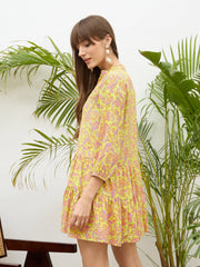 Women Neon Green Paisley Button Down Short Dress-SFDRSS13180