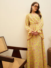 Women Neon Green Paisley Peplum Maxi Dress-SFDRSS13181