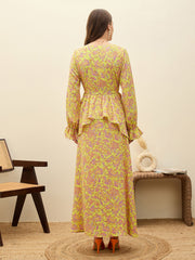 Women Neon Green Paisley Peplum Maxi Dress-SFDRSS13181