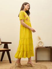 Women Yellow Solid Tiered Maxi Dress-SFDRSS13185