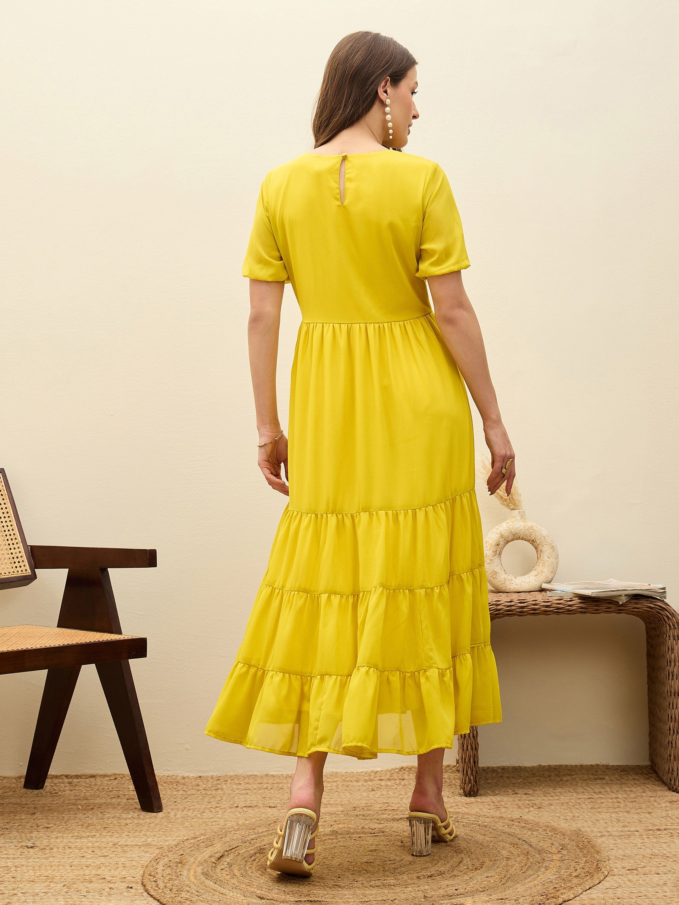 Women Yellow Solid Tiered Maxi Dress-SFDRSS13185