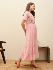 Women Pink Solid Tiered Maxi Dress-SFDRSS13187