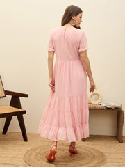 Women Pink Solid Tiered Maxi Dress-SFDRSS13187