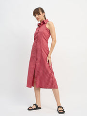 Women Red Penny Stripes Sleeveless Midi Dress-SFDRSS13201