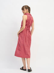Women Red Penny Stripes Sleeveless Midi Dress-SFDRSS13201