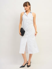 Women White & Blue Stripes Sleeveless Midi Dress-SFDRSS13202