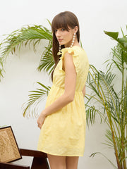 Women Yelow Schiffli Frill Sleeves Short Dress-SFDRSS13211