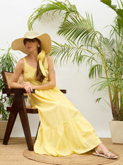 Women Yellow Sweatheart Neck Strappy Maxi Dress-SFDRSS13214