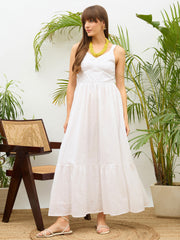 Women White Sweatheart Neck Strappy Maxi Dress-SFDRSS13215