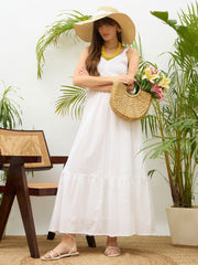 Women White Sweatheart Neck Strappy Maxi Dress-SFDRSS13215