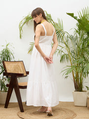 Women White Sweatheart Neck Strappy Maxi Dress-SFDRSS13215