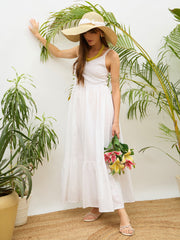 Women White Sweatheart Neck Strappy Maxi Dress-SFDRSS13215