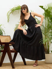 Women Black Sweatheart Neck Strappy Maxi Dress-SFDRSS13216