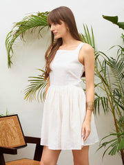 Women White Square Neck Strappy Short Dress-SFDRSS13218