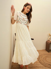 Women White Solid Tiered Maxi Dress-SFDRSS13233