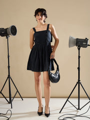 Women Black Wash Denim Strappy Short Dress-SFDRSS13237