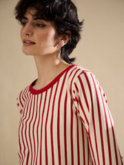 Women Red & Beige Striped T-Shirt Dress-SFDRSS13242