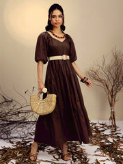 Women Brown Poplin Tiered Maxi Dress-SFDRSS13247