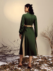 Women Olive Poplin Kick Pleat Midi Dress-SFDRSS13249