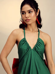 Women Green Poplin Back Bow Strappy Maxi Dress-SFDRSS13255