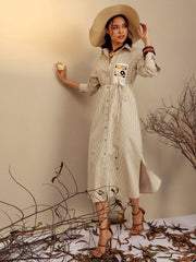 Women Yellow Striped Shirt Dress-SFDRSS13271
