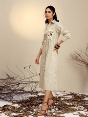 Women Yellow Striped Shirt Dress-SFDRSS13271