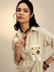 Women Yellow Striped Shirt Dress-SFDRSS13271