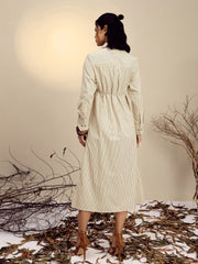 Women Yellow Striped Shirt Dress-SFDRSS13271