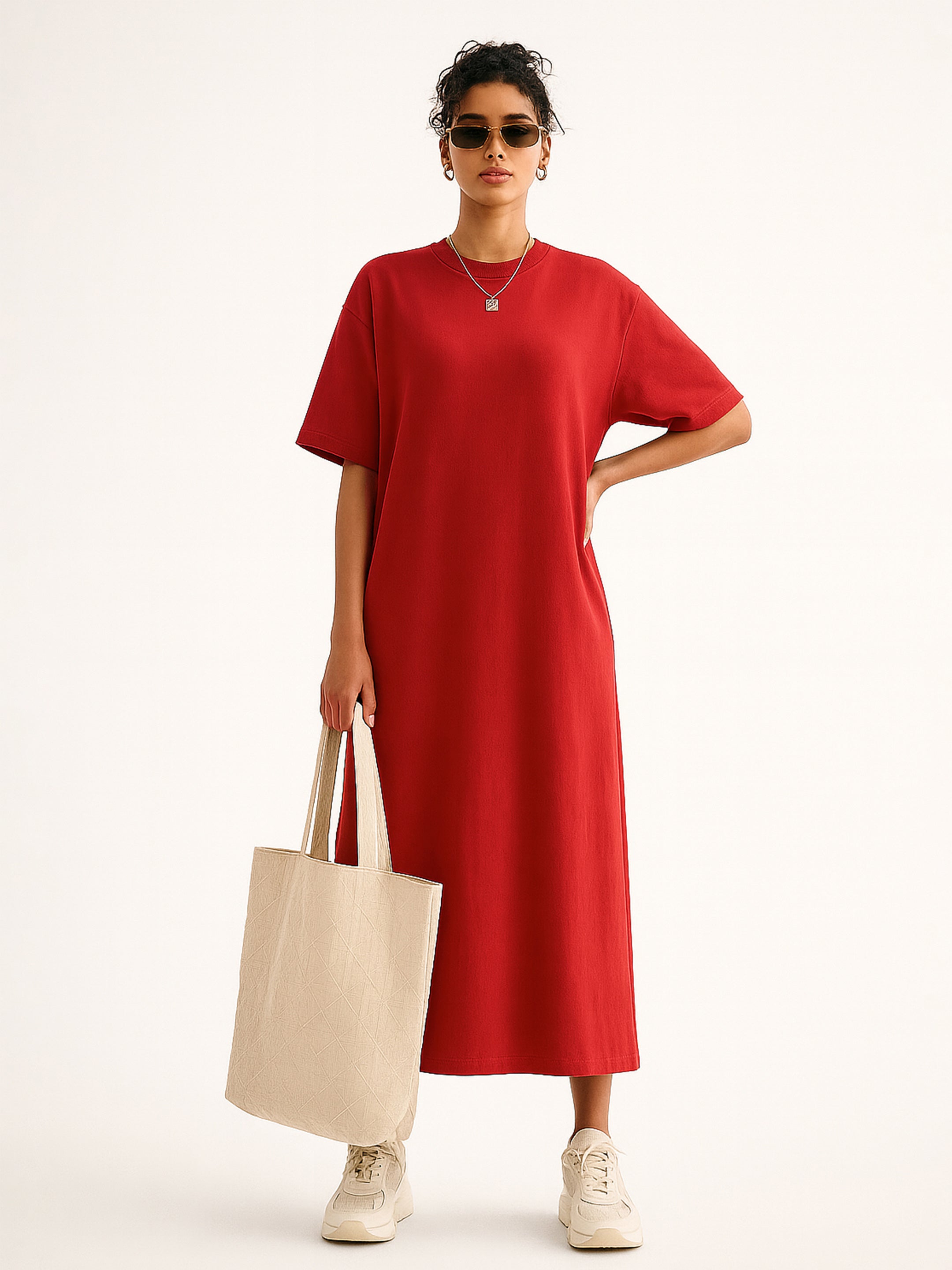 Women Red Oversized T-Shirt Dress-SFDRSS13281