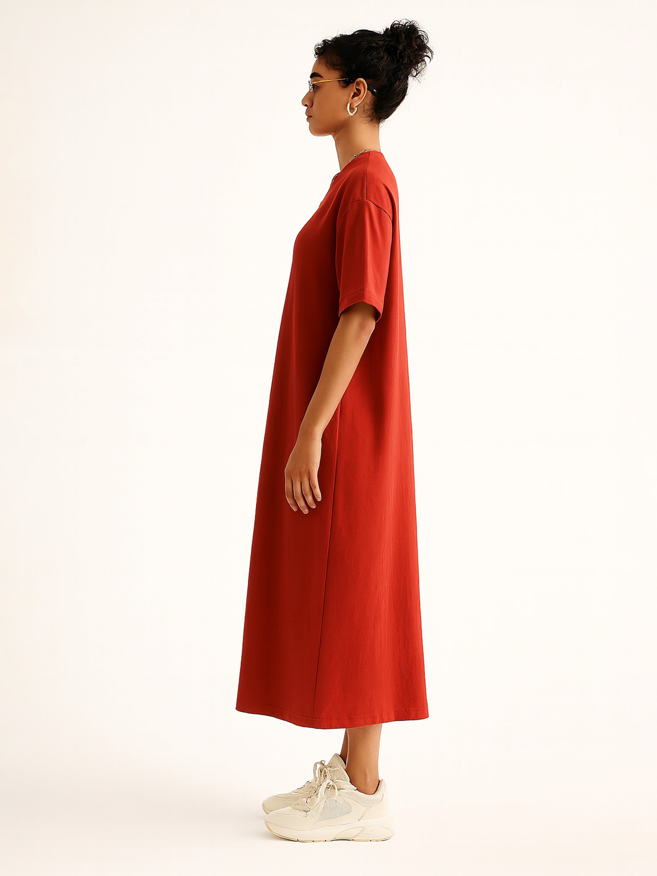 Women Red Oversized T-Shirt Dress-SFDRSS13281