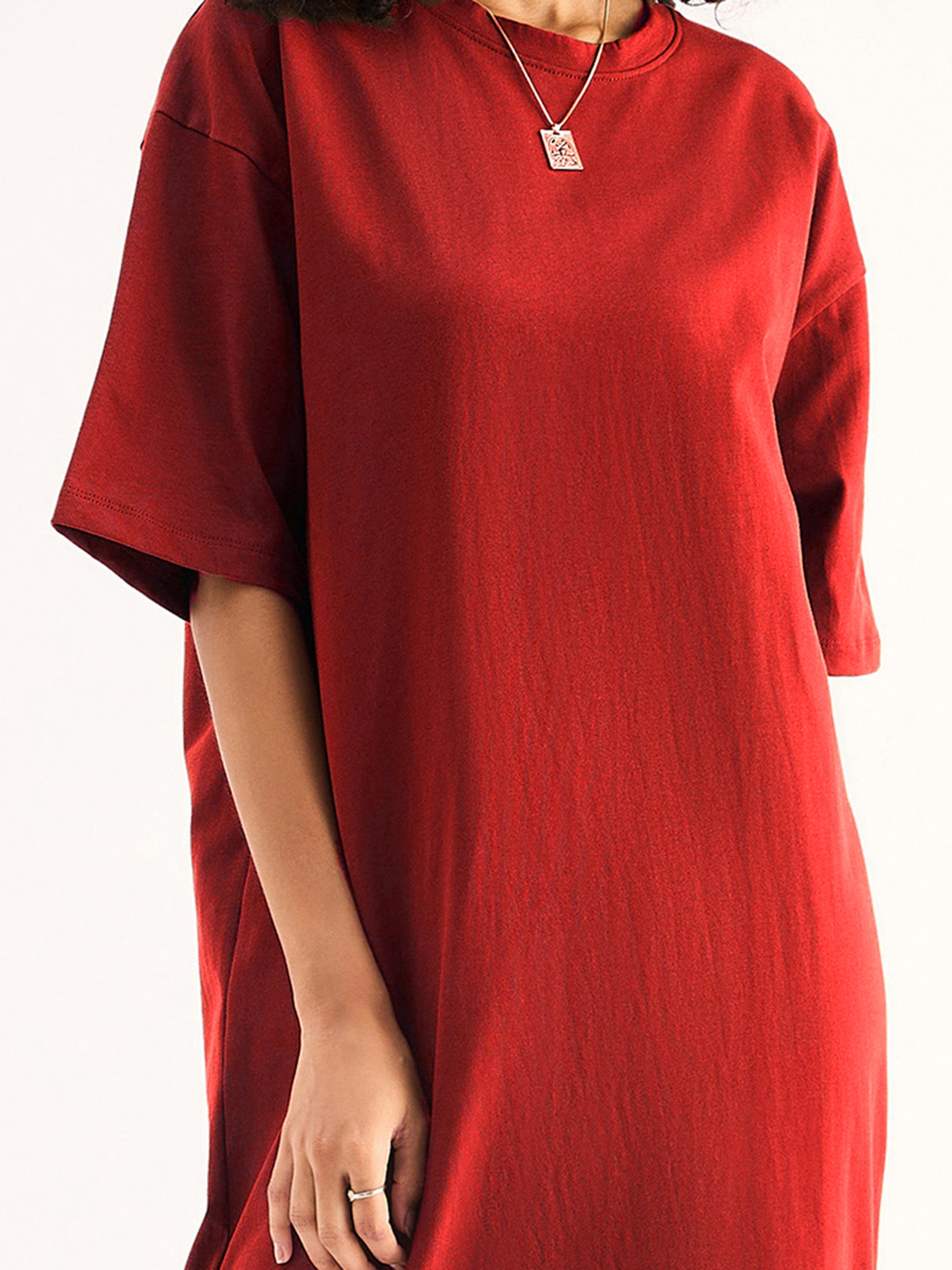 Women Red Oversized T-Shirt Dress-SFDRSS13281