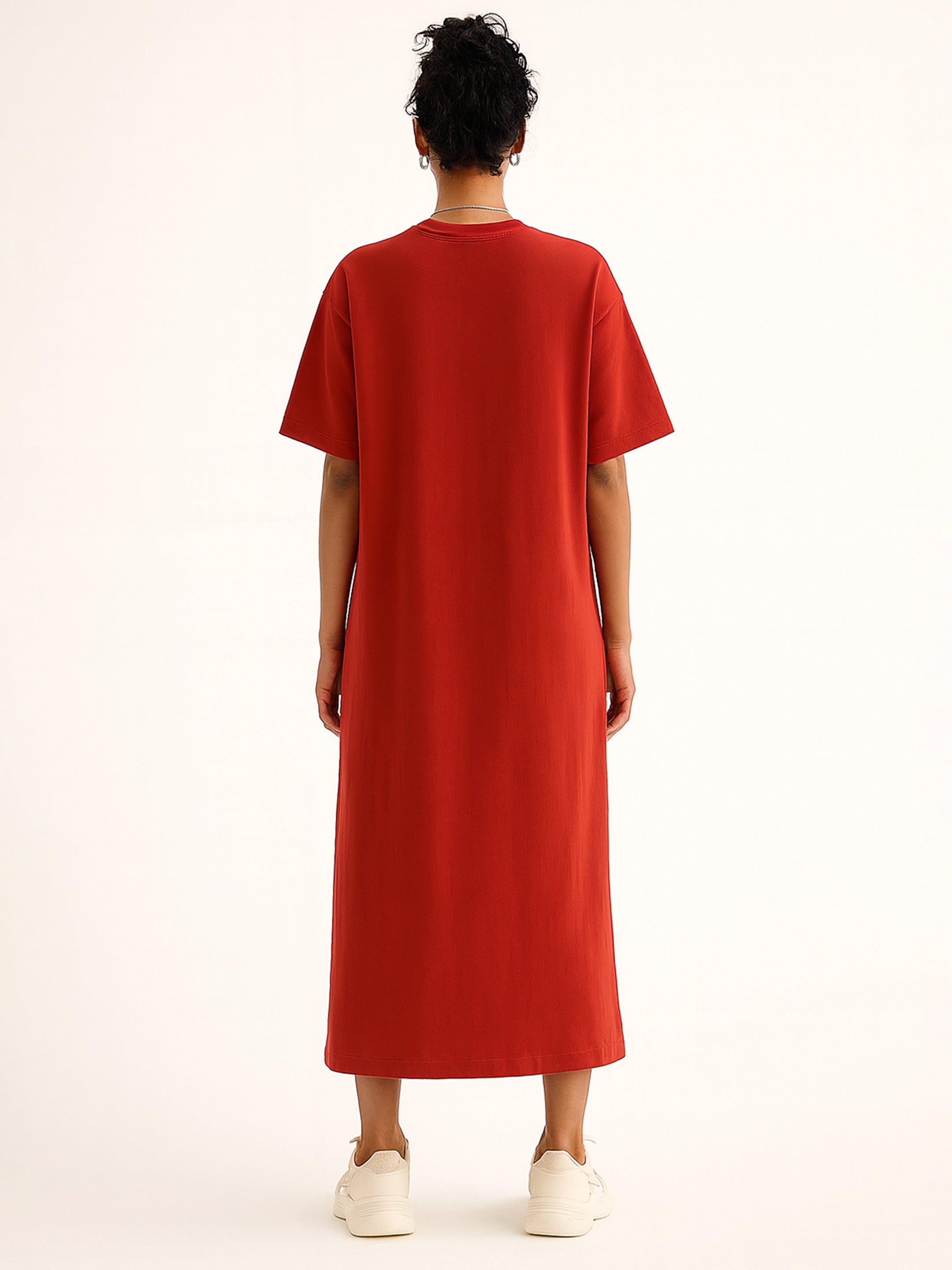 Women Red Oversized T-Shirt Dress-SFDRSS13281
