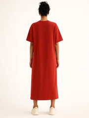 Women Red Oversized T-Shirt Dress-SFDRSS13281