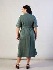 Women Olive Tencel Front Button Midi Dress-SFDRSS13293