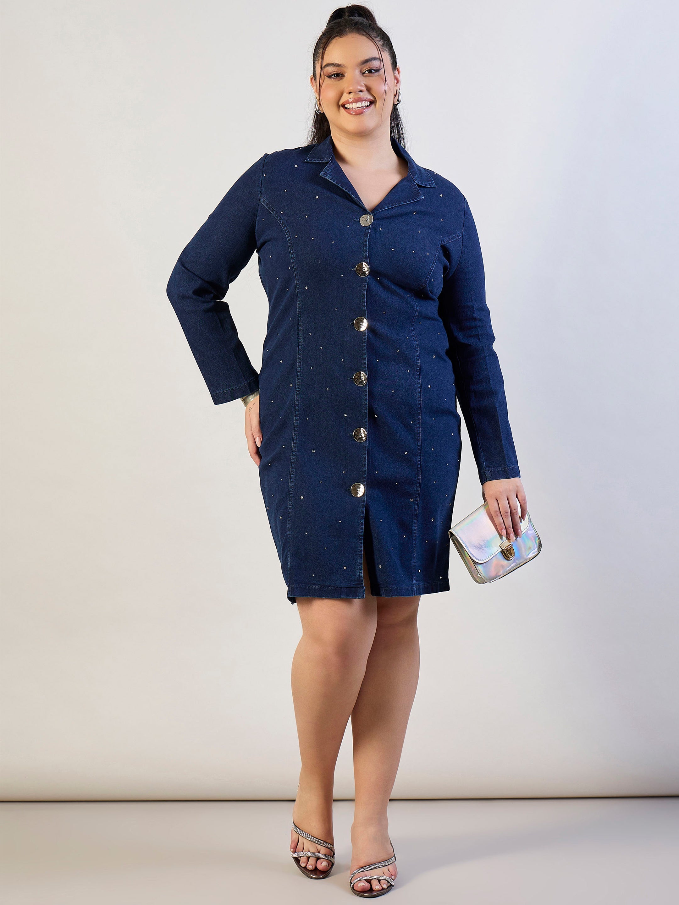 Women Blue Blast Denim Short Blazer Dress-SFDRSS13298