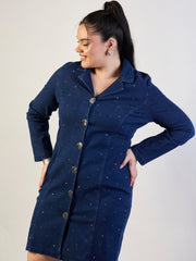 Women Blue Blast Denim Short Blazer Dress-SFDRSS13298